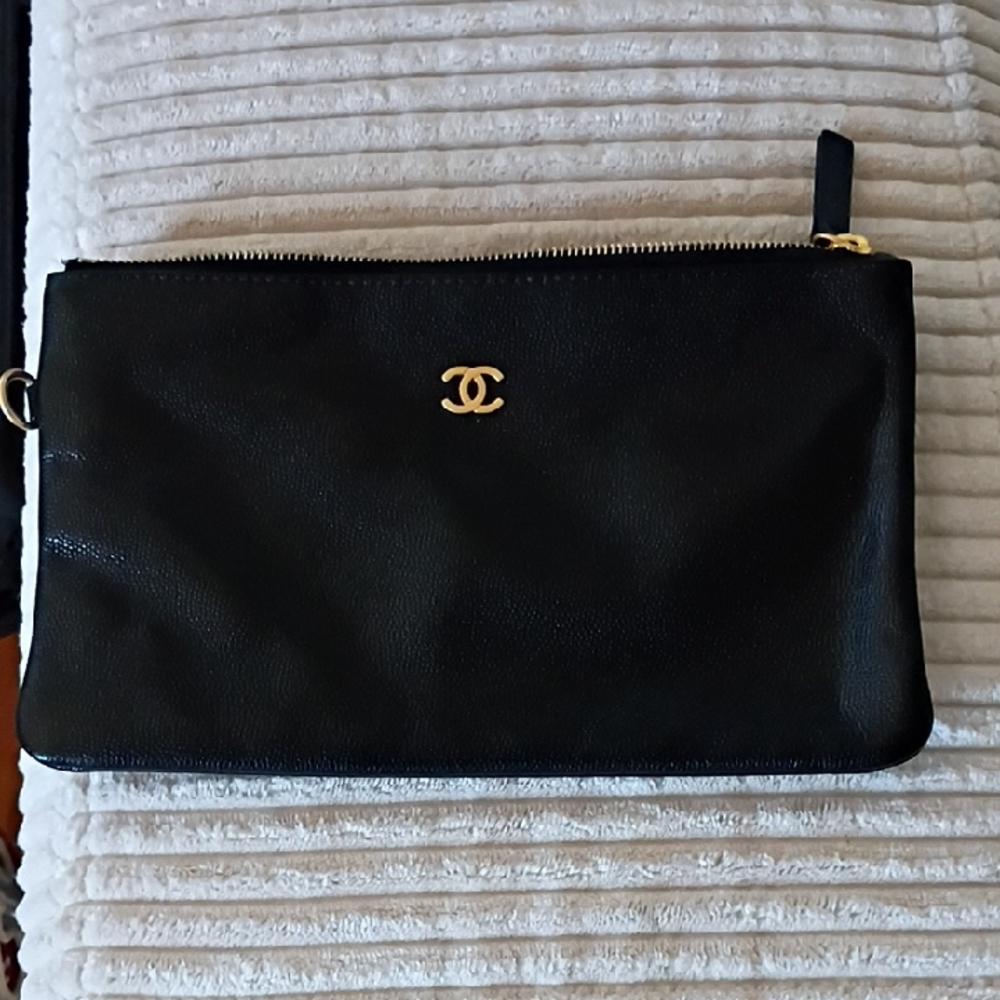 Black Leather Pouch with Gold Logo